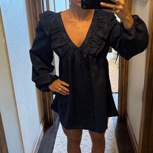 Sugarlips Navy Long Sleeve Dress with Ruffle Detail